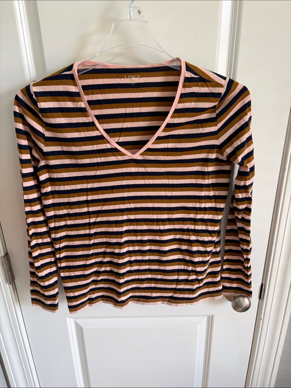 LOFT Striped V-Neck Long Sleeve Top